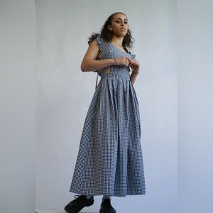 Allina liu checkered gingham panda dress with slits and open back
